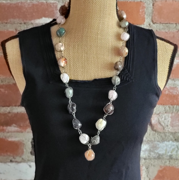 Vintage Chunky polished quartz wire wrapped statement necklace - Picture 1 of 7